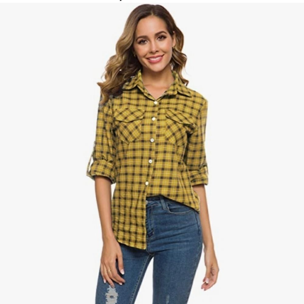 Akewei Long Sleeve Button down Plaid Shirt
